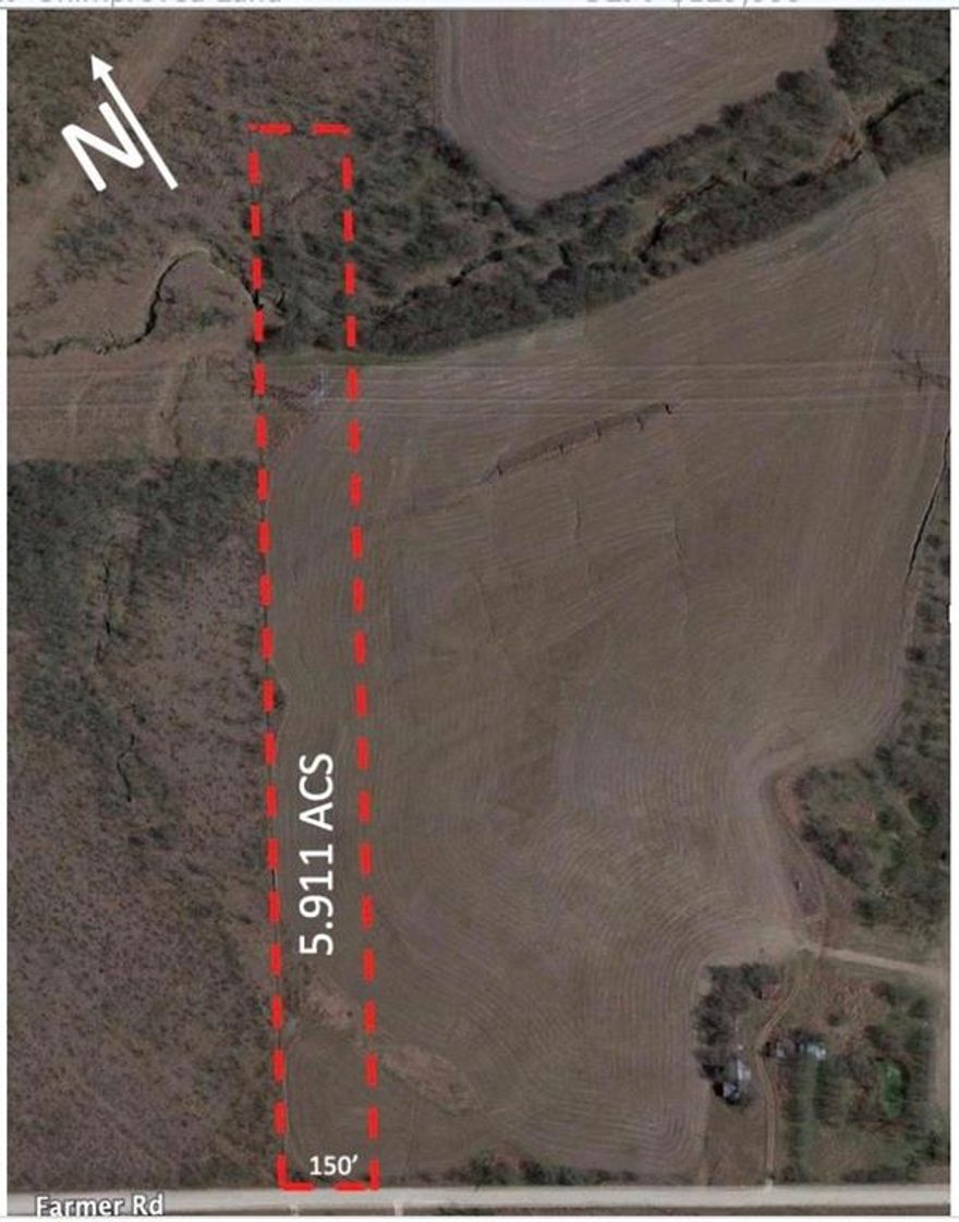 SELLER FINANCING AVAILABLE. Perfect +or-5.9 Acre Tract To Call Home And Build Your Forever Barndo Farm House. Quiet Area wCountry Living. Full Price Offer Comes wNew Water Meter. Currently AgExempt. Electric Power Service Is Available Proximate To The Property.

T-Posts Are Installed Parallel, but 6ft to 10ft From Road Frontage To Mark All Tract Corners.