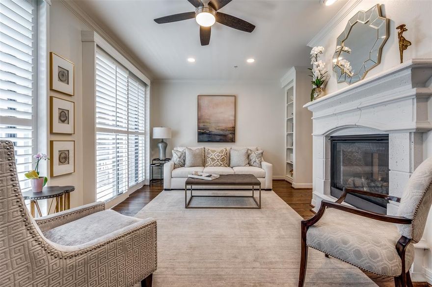 UPDATED & BEAUTIFUL! Fabulous LOCATION! MOVE-IN READY! 1 Bdrm, 1.5 Bath Luxury Condo in Preston Hollow! One Bedroom with One Large Primary Bath and Powder Bath in a serene setting filled with Natural LIGHT, Plantation SHUTTERS, Gleaming HARDWOODS, WHITE CABINETS & More! Recent Updates incl: Water Heater, Refinished Hardwoods, Carpet, Paint, Canned Lighting throughout, Ceiling Fans, California Closet Custom System in Primary. This lovely unit has been well maintained by owner. Recent Building Updates include ROOF, Fire Suppression System, Pool Enhancements & more. Premium assigned Parking Space (B73) conveniently located very close to the elevator. Enjoy your packages being delivered to your doorstep by on site, friendly concierge staff 7 days a week! Addl amenities incl pool & spa, outdoor fireplace, fitness center, business center, coffee lounge, comm. room & basking terrace with views of Dallas skyline. Don’t miss this Lock and Leave opportunity! Refrigerator, Washer & Dryer, TV in primary bath included in sale. *Buyer to verify all information* Listing agent is related to seller. Seller is a licensed realtor in the State of Texas.*