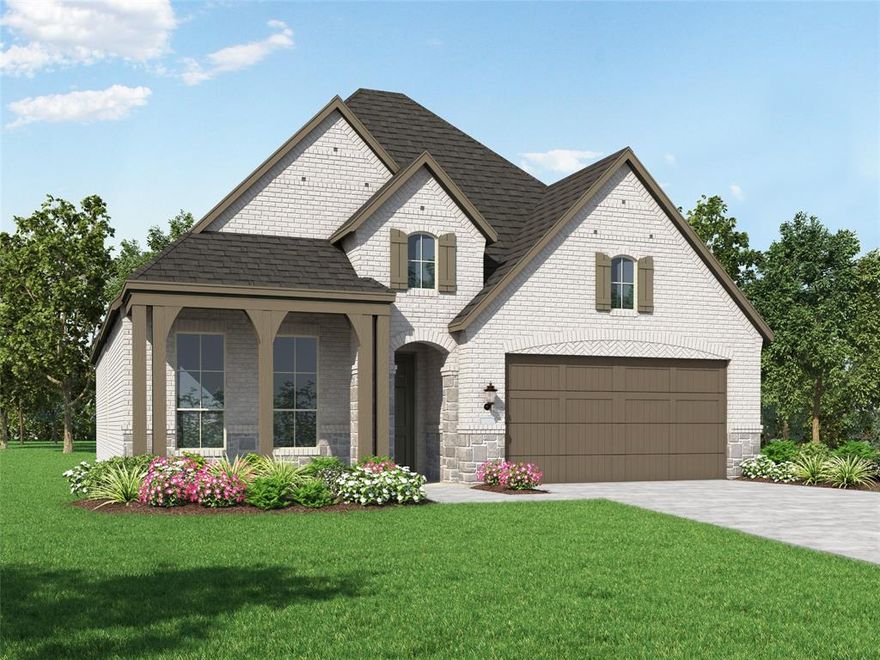The Amberley Plan by Highland Homes in the Wellington community offers a perfect blend of modern style, comfort, and functionality. This thoughtfully designed single-story home features approximately 2,083 square feet with 4 bedrooms, 3 bathrooms, and an open-concept layout ideal for both everyday living and entertaining.  The spacious family room flows seamlessly into the dining area and chef-inspired kitchen, creating a bright and welcoming central living space. The kitchen includes a large island, abundant cabinetry, generous counter space, and a walk-in pantry, making it both stylish and practical. Large windows throughout the home bring in natural light and enhance the open feel of the design.  The private owner’s suite offers a relaxing retreat with a luxurious bath, dual vanities, soaking tub, separate shower, and oversized walk-in closet. Flexible options such as a study, additional bedroom, or extended outdoor living area allow homeowners to personalize the space to fit their lifestyle.
Located in Wellington in Haslet, Texas, residents enjoy access to resort-style amenities including pools, parks, trails, green spaces, and community gathering areas, all within convenient reach of major highways, shopping, dining, and Northwest ISD schools.