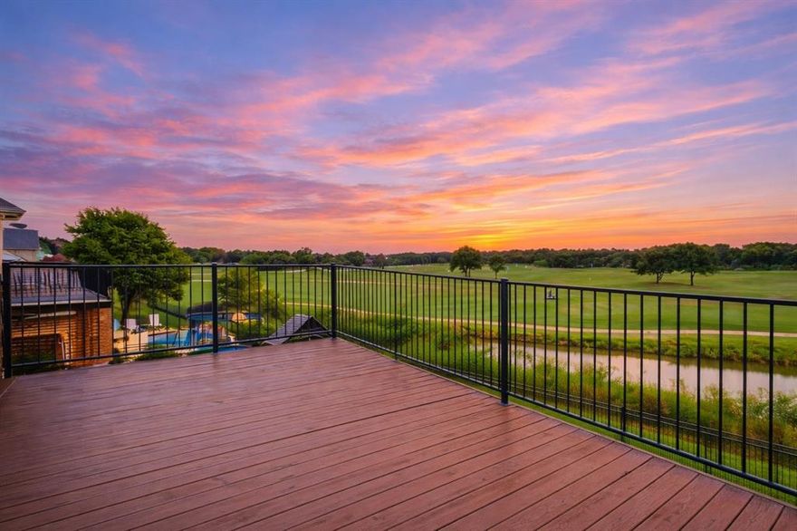 Wake up to sweeping golf course views and designer finishes in this stunning Woodbridge home overlooking the 9th hole. With no neighbors behind you, enjoy panoramic fairway views, a peaceful pond, and open greenbelt that create a rare sense of space and privacy. Inside feels straight out of HGTV with hand-selected upgrades throughout including commercial-grade LVP floors, quartz countertops, shiplap accents, open shelving, stainless appliances with gas cooktop, custom iron front door, designer lighting, sleek plumbing fixtures, and modern 5-panel solid core doors. The private primary suite offers a spa-inspired bath with frameless glass shower, freestanding soaking tub, and custom closet system. Downstairs includes the primary suite, office, half bath, and main living areas. Upstairs features a large game room, wet bar, and secondary bedrooms. Outside enjoy the covered patio, second-floor balcony, expansive green space, and big Texas sky views. New Class 3 roof (2025) and HVAC (2021). Located in highly rated Wylie ISD.