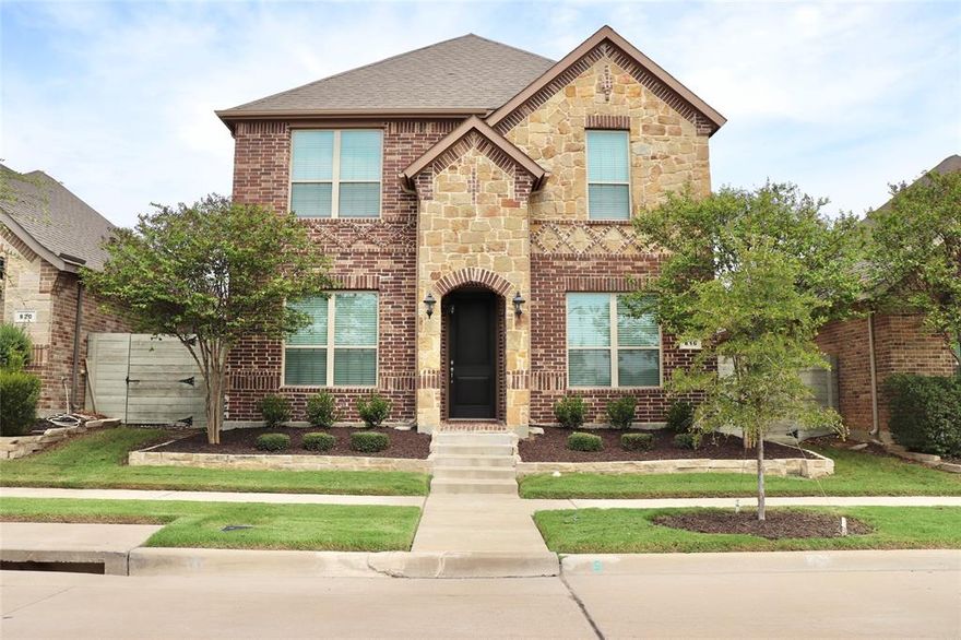 Welcome to the desirable Harvest neighborhood and Argyle ISD! This stunning two-story brick and stone home boasts 4 bedrooms, 2 bathrooms, with the 4th bedroom currently used as a study. The home is filled with natural light, neutral tones, and elegant crown molding. The kitchen is a dream, featuring formal dining, a butler's pantry, walk-in pantry, stainless steel appliances, granite countertops, a spacious island, and plenty of cabinet and counter space. Downstairs includes the primary bedroom with dual sinks, a linen closet, a large walk-in closet, a mudroom, and a utility room conveniently located near the two-car garage. Upstairs offers a generous game room, 2 bedrooms, and 1 bathroom. The backyard is perfect for relaxation or play, with a large covered patio and ample space for kids and pets. The HOA covers mowing outside the fence and provides access to all the amazing amenities Harvest offers. Don’t miss out—this home is ready for its new owners! 10k buyers' incentive.