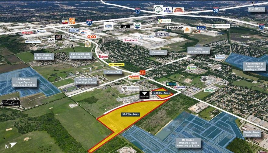 Vanguard Real Estate Advisors (“VREA”) has been exclusively retained by Ownership to offer the opportunity to purchase two development Sites located at 8932 Balch Street, 9128 Crimson Lane, 9105 Azure Lane, and 9501 South Race Street in Fort Worth, TX. These sites can be bought together or separately. This offering has a concept plan for 372 dwelling units—120 units on the North Site (5.068+- acres and zoned for multifamily) and 252 units on the South Site (30.99+- acres and zoned for townhomes). 

Both Sites are located just 2 miles east of Interstate 35 and 2.5 miles south of Interstate 20, two major thoroughfares that provide excellent accessibility. These Sites are located near key community amenities including Everman High School and Johnson Park, adding to their appeal for future residents. A hub of the south central Tarrant County industrial submarket is located a mile west from the Sites, giving future residents excellent employment opportunities. With pricing at just $3.75 per square foot for the North Site and $1.50 per square foot for the South Site, this is a great opportunity to acquire well-located entitled land in a high-demand area.