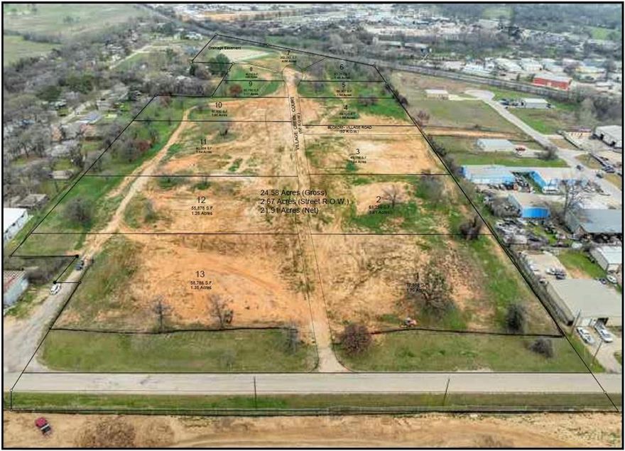 Excellent Commercial Opportunity in the heart of Kennedale. 24.61 Acres.  Hudson Village Business Park is designed to be an upscale Business Park development and was previously approved through the city of Kennedale for 13 lots but could be altered. Electricity, water and sewer are available. Drainage has been approved by the city and completed so you are ready to start building. Hudson Village is located in Kennedale between Business 287 (Mansfield Hwy) and S. New Hope Rd near the Kennedale Speedway. Possible owner finance with 25% down payment.