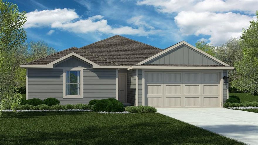 Welcome to D.R. Horton's Fabulous new community of Dry Creek in Bridgeport and Bridgeport ISD!! LOW TAX RATE and NO MUD or PID!! The Bellvue elevation-W floorplan, has an estimated Summer completion! This is single story home has approx 1,405 sq. ft, of fabulous living space, offering 3 bedrooms and 2 baths. This home features a long entryway leading into the open-concept kitchen, dining, and living space.  The kitchen overlooks the living room and features quartz countertops, stainless steel appliances with gas cooking range, a large kitchen island, and a corner walk-in pantry. With the three secondary bedrooms at the front of the home, the main bedroom is located at the back of the home, just off the living room. The private main bedroom features an en-suite bathroom complete with a huge walk in closet and large walk-in shower. The Bellvue comes with a covered rear patio giving view to the professionally irrigated and landscaped yard. Additional features include: tankless water heater; Luxury vinyl flooring at Entry, Hallways (per plan), Kitchen-Breakfast, Living Room, Utility and Bathrooms; and full yard sod, landscaping and irrigation. The Justin includes our America's Smart home base package. Using one central hub that talks to all the devices in your home, you can control the lights, thermostat and locks, all from your cellular device Situated conveniently near Highway 380, Dry Creek provides easy access to key roads, making it ideal for commuting and exploring the surrounding areas.