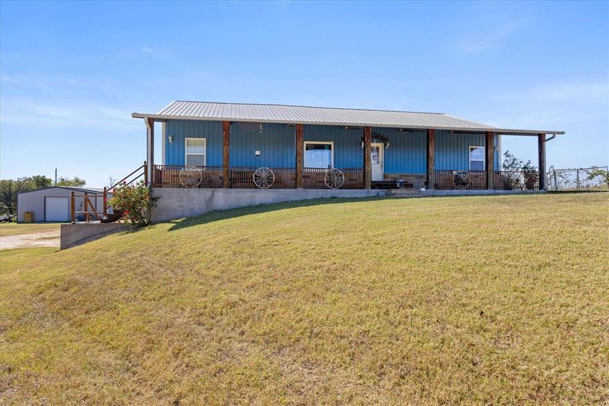 Discover 36.46 acres of Texas countryside with endless possibilities. This property features a spacious 2,400 sq ft living space with an inviting open floor plan, 3 bedrooms, 2 bathrooms, and soaring vaulted ceiling. The heart of the home is the large open kitchen, designed with granite counters, slow-close drawers, pull-out spice cabinets, a walk-in pantry, a microwave drawer, and tons of prep space it's perfect for cooking and entertaining.  Downstairs, a 2,400 sq ft basement garage offers ample space for storage or hobbies, with half of the area ready to be converted into additional living space if desired. 
For those who need room to work, create, or store equipment, the 2,100 sq ft workshop with full electricity provides the perfect setup. Outdoor enthusiasts will appreciate the stocked pond, loafing shed, and hunting blinds, while the RV parking with full hookups ensures convenience for guests. The property is fully solar powered, offering sustainable living without sacrificing modern comfort.
Whether you’re raising cattle, horses, goats, or even mini highland cows, this land is ready for your livestock. Tractor equipment and items is negotiable.