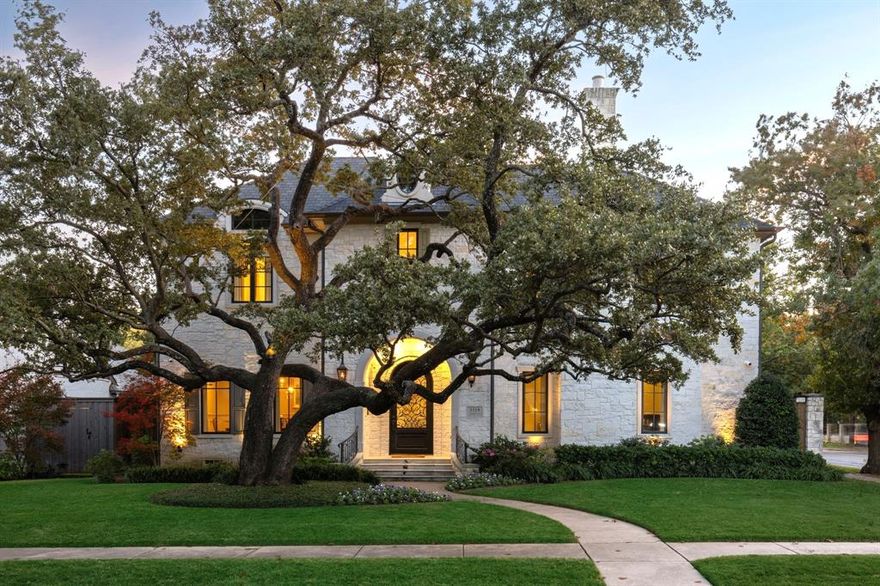 A stunning, timeless Highland Park home 1 block from Beverly Dr, constructed by Emerald Homes Limited Edition, showcasing superior craftsmanship, impeccable details and design elements throughout. Offering generously proportioned light filled rooms that flow effortlessly into the next, creating the perfect layout ideal for entertaining needs, busy families and just everyday comfortable living. The home embodies warmth and character from the moment you step through the arched iron and glass front door into the striking 2 story entry with sweeping iron staircase, herringbone hardwood floors, and abundant arches leading you from room to room. The open concept heart-of-the-home kitchen and family room offer incredible space and ammenities including the built-in Wolf coffee maker, side x side SubZeros, large island with natural stone counter, custom floor to ceiling cabinets with lighted glass uppers, Wolf range and Butler's space. A handsome library with hidden room, arched wood beams and wellness gym and 2 powder rooms are conveniently located on the first floor. Upstairs is the gorgeous primary suite with fireplace, full marble bath including stand alone soaking tub, extra large shower with wall of sprays and jets, separate vanities and an extra large custom closet system with direct laundry access. 3 more huge ensuite bedrooms all with gorgeous baths, an upstairs wet bar-coffee bar space, media room, extra large laundry room and ELEVATOR ready. The newly reimagined backyard features reconfigured pool and spa with water feature, covered veranda, pergola with remote roof, bar and grill area, and private sunning area. 3 blocks to Armstrong elementary, close proximity to SMU, Highland Park Village and Dallas Country Club.