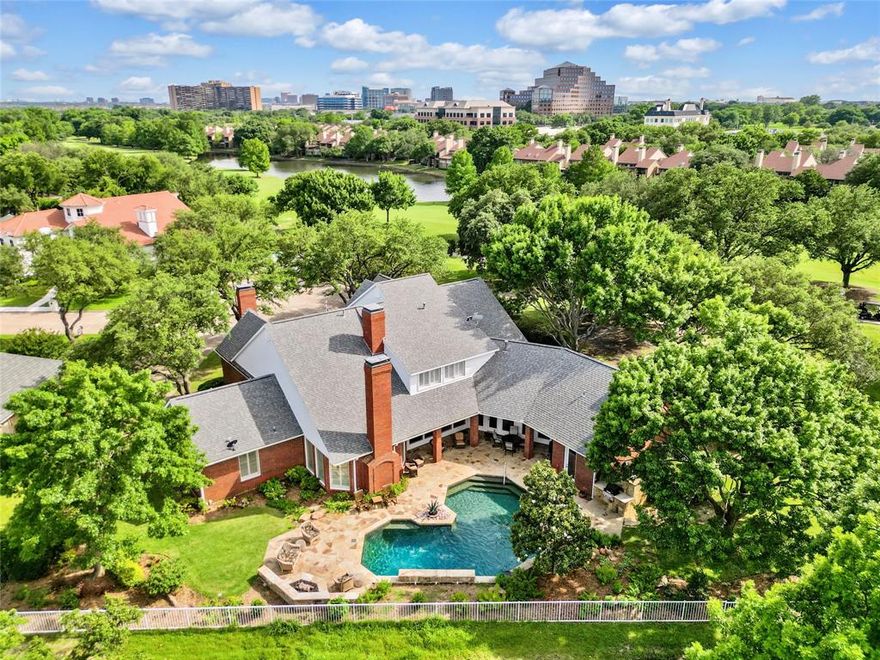 Welcome to your luxurious haven on an oversized tranquil cul-de-sac boasting panoramic views of the prestigious Bent Tree Golf Course. Tucked between the 6th green & 2nd tee box the lush fairways provide stunning views whether you’re enjoying a dip in the sparkling pool & spa or relaxing on the patio by the gas log fire pit. Step inside and you'll be greeted by a freestanding staircase that flows beautifully into the foyer, grand coffered ceilings & hardwood floors & lush views from every window. Above the 3-car garage is a versatile space with a full bath that is perfect for a gym, or nanny suite, this space is not accounted for in the home's square footage. Unwind in the master suite, complete with fireplace, dual ensuites & spacious closets. The office features a fireplace, soaring ceilings, stunning wood-paneled walls, & attached full bath. The remaining bedrooms are upstairs & feature walk-in closets, ensuite bathrooms, stunning views of the golf course & a private balcony.