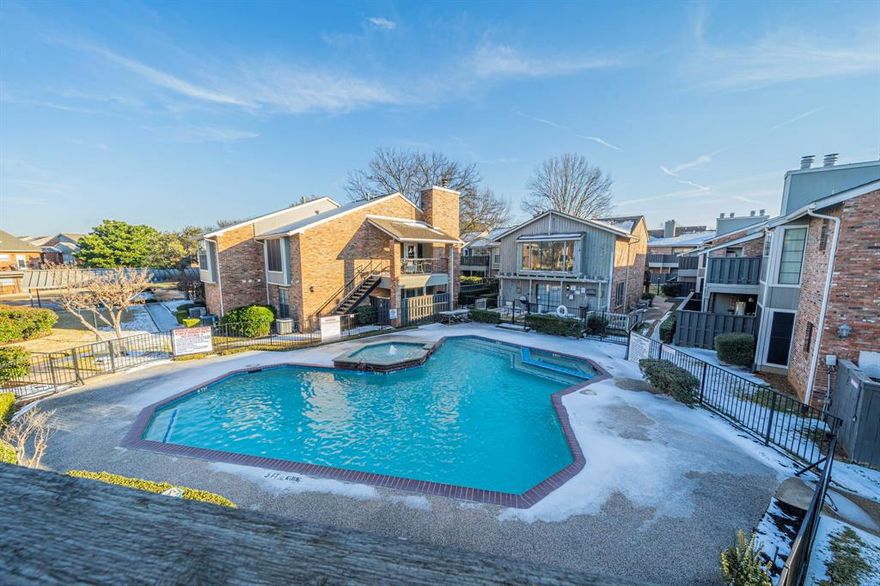 Perfect 2 bed, 2 bath Lock & Leave condo in a great N. Arlington location. Light and bright living room overlooks the sparkling community pool. Enjoy your morning coffee or evening glass of wine on the private rear patio. This unit is very spacious and will provide easy living for it's new owner. The kitchen has quartz counters, subway tile backsplash and stainless & black appliances. And the fridge gets to stay! Just across the street on Green Oaks is River Legacy Park for all outdoor adventurers and you will also be in close proximity to the entertainment district and shopping. This unit is perfect to be owner occupied but would also make a good rental property.