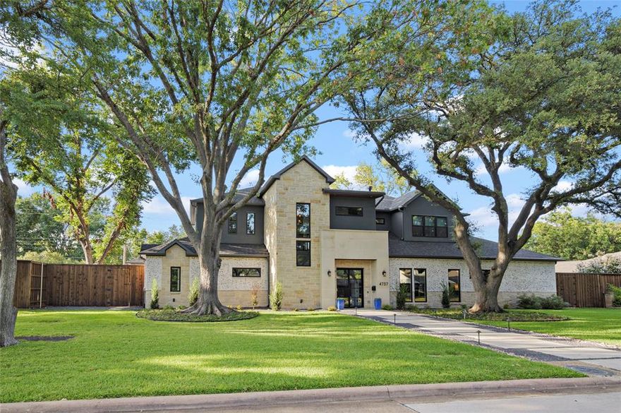 This modern luxury custom-built residence is located in the highly sought-after Private School Corridor of Dallas. As you step inside, you are greeted by an open and elegant atmosphere, highlighted by high ceilings and refined finishes. Expansive windows and multiple living areas ensure that natural light fills each space. The gourmet kitchen is equipped with premium appliances, bespoke cabinetry, and a spacious island designed for entertaining. A concealed butler’s pantry offers ample space for food preparation and storage, while a custom-made wine room, conveniently located under the staircase, is an ideal setting for wine enthusiasts.  The meticulously planned layout ensures seamless transitions between rooms. The primary suite features a luxurious bathroom complete with a soaking tub, walk-in shower, and an extensive custom closet. Additional bedrooms are thoughtfully designed, each with their own private ensuite bathroom. The second-floor flex room offers versatility and can be tailored to a media room, play area, or fitness space. Outdoor living has a covered patio and pavilion, both outfitted with heaters and ceiling fans to provide year-round comfort. Electric retractable screens allow for the outdoor patios to become an additional living space, seamlessly extending the great room outdoors for entertaining or relaxing. The oversized garage provides abundant storage space, complemented by three additional parking spaces behind an electronic gate, ensuring convenience and security for you and your guests.