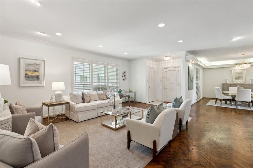 Spacious sophistication awaits you in this beautifully appointed 2-bedroom, 2-bath condo at Imperial House in Dallas. Located on the second floor near the back of the community, this residence boasts oversized rooms perfect for gracious living and entertaining. The living and dining spaces flow seamlessly into a sleek galley kitchen with granite countertops, stainless steel appliances, and a sunny breakfast area. Retreat to the spacious primary suite with ensuite bath and ample closet space, while the secondary bedroom offers built-ins and its own private bath—ideal for guests or a home office. This unit includes a secured storage room on the third floor, access to a shared laundry facility, and two covered garage parking spots. Just minutes from Preston Center and the Tollway, this location offers both convenience and comfort.