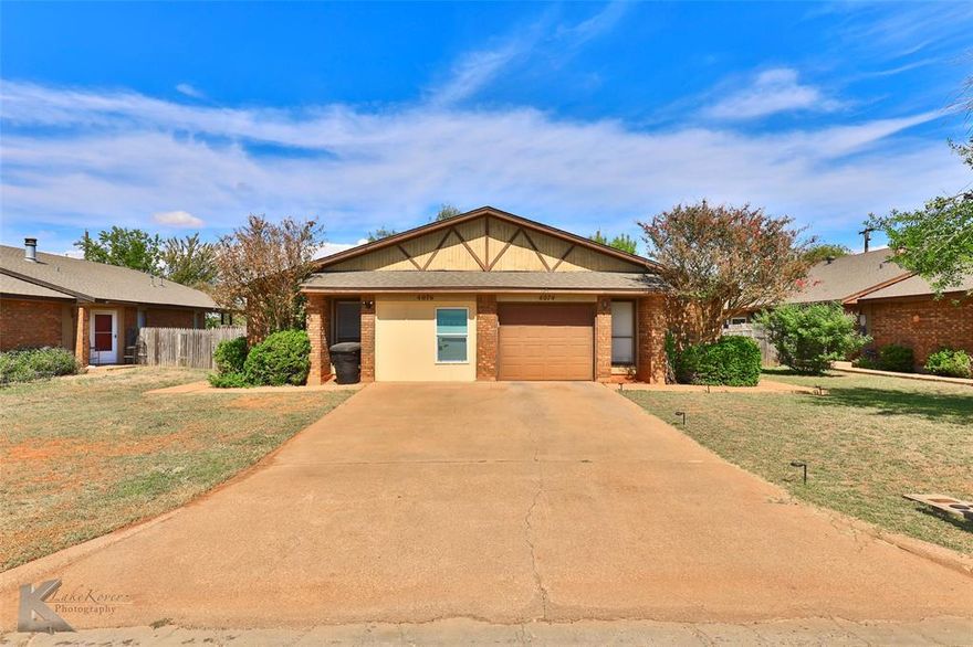 AVAILABLE NOW. This 3-bedroom 2-bathroom home is half of a duplex. The home is very spacious with a brick fireplace and bright open floorplan. There is a fenced, grassy and private backyard with a porch. Shared driveway. Washer and Dryer hookups.

Security deposit equal to 1 month's rent. No cats. Abilene Housing Authority vouchers accepted. No smoking. Dogs allowed with owner approval, additional fees & PetScreening profile. The landlord handles the water-trash-sewer bill and tenant pays a $65 monthly water fee. Tenant is responsible for all other utilities and renters insurance.