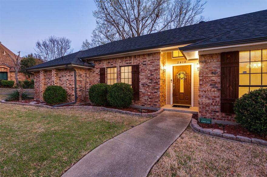 NEW Roof with Class 4 shingles and gutters 2025, NEW Dishwasher, resurfaced kitchen cabinets, NO CARPET means new flooring in bedrooms, Fresh paint thru most of this home make it MOVE IN READY!! Located on a quiet cul de sac in the prestigious, tree lined neighborhood of The Highlands this one story home has so much to offer. Attention to detail, custom touches and thoughtful design elements can be seen throughout. The interior of this home offers a bright and functional floor plan. Formal living and dining areas greet you as you enter. The living area features built in shelving and a cozy fireplace centers the room and is an inviting and ideal area for quiet evenings or formal entertaining. A traditional dining area completes the welcoming entry of this home. The kitchen features granite countertops, stainless steel appliances, and is attached to a second living room full of windows and natural light overlooking the expansive backyard as well as an eat in area with a built in glass door hutch, perfect for both display and storage. The kitchen centers this room with an open concept ideal for family time and entertaining. The split bedrooms offer privacy and functionality.  The lot is oversized with mature, gorgeous trees offering shade in the backyard for the patio creating a perfect outdoor oasis to enjoy. A large backyard shed with new decking at the entrance provides extra storage space or could be used for hobbies or a play space. There is extra parking at the rear entry garage. This home is a true gem, in a great location and is ready for you to make it YOURS!