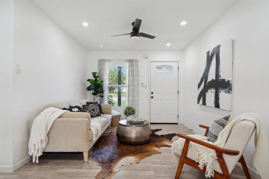 Welcome to 3005 Pate Drive, a beautifully renovated 4-bedroom, 2-bathroom home nestled in Fort Worth’s Eastwood Addition. With 1,296 square feet of thoughtfully updated living space, this property combines comfort, style, and convenience. Step inside to an open-concept layout where the living, dining, and kitchen areas flow seamlessly—perfect for everyday living and entertaining. The kitchen has been upgraded with crisp shaker-style cabinets, quartz countertops, and stainless steel appliances, all installed in 2022. The home also features laminate wood-look flooring throughout the main living areas, with plush carpet in the bedrooms for added warmth. Both bathrooms are updated with clean ceramic tile finishes and modern vanities. Major system upgrades were completed in 2022, including a full roof replacement, a new 3-ton HVAC system, and an electric water heater—ensuring long-term efficiency and peace of mind. Energy-efficient windows and LED lighting throughout further enhance the home's appeal. Outside, enjoy a private backyard retreat complete with a covered patio, huge fenced backyard, and a large storage shed. Located just minutes from downtown Fort Worth and 6 miles from Texas Christian University, this home offers quick access to local dining, shopping, parks, and major highways. With a great blend of upgrades, location, and affordability, 3005 Pate Drive is move-in ready and waiting for you!