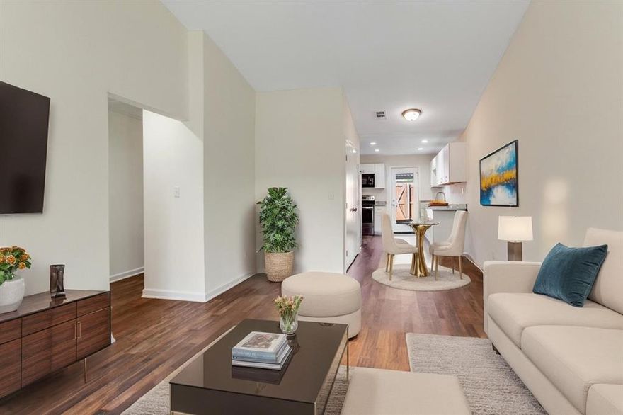 Beautifully remodeled in 2022 this East Facing Townhome offers all the updates you would expect but still priced affordably. Every detail has been updated to create a fresh and contemporary living space. Completely transformed in 2022, this residence was taken down to the studs and rebuilt, including new attic insulation, flooring, lighting, ceiling fans, bathrooms, air conditioning, electrical wiring, roof and appliances. Foundation work with lifetime warranty just completed.This home welcomes you with rich wood-like flooring that flows elegantly throughout the mail areas. The living room seamlessly connects to a large kitchen, perfect for entertaining. Kitchen features newly installed soft touch cabinetry, sleek granite countertops, spacious walk-in pantry. The primary bedroom has a walk-in closet, and renewed bathroom. A hall closet provides enhanced storage. The second bedroom is generous in size and also offers a second renewed full bath. Included with this turn-key home are a washer and dryer and refrigerator. Enjoy the ease of low maintenance living with an HOA that covers your roof and provides front yard care. Community amenities include two swimming pools and a clubhouse. Highly rated Richardson ISD Schools. This home is move-in-ready and priced to sell!