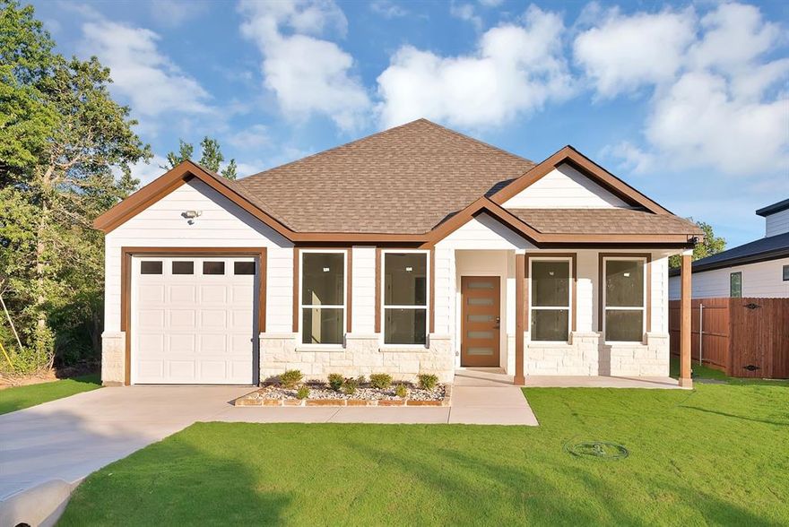 A MUST SEE!  Beautiful new construction with 3 bedrooms, 2 full bathrooms, and a 1-car garage in a prime location in Canyon Creek. This thoughtfully designed floor plan features an open-concept kitchen and living area with abundant natural light, soaring 9-ft ceilings, and ceramic tile flooring throughout. The kitchen is finished with quartz countertops, recessed ceiling lights, built-in stainless steel microwave, electric range, and dishwasher.
The spacious primary suite boasts dual vanity sinks, a large walk-in shower, and an oversized master closet. Additional highlights include a smart garage door opener and full sod in the front, sides, and backyard. Perfectly located within walking distance to the lake, this home combines comfort, style, and an unbeatable setting!  Canyon Creek subdivision offers a guarded security gate, clubhouse, pool, fishing pier, baseball diamond, tennis courts, and boat ramps to access Lake Granbury.