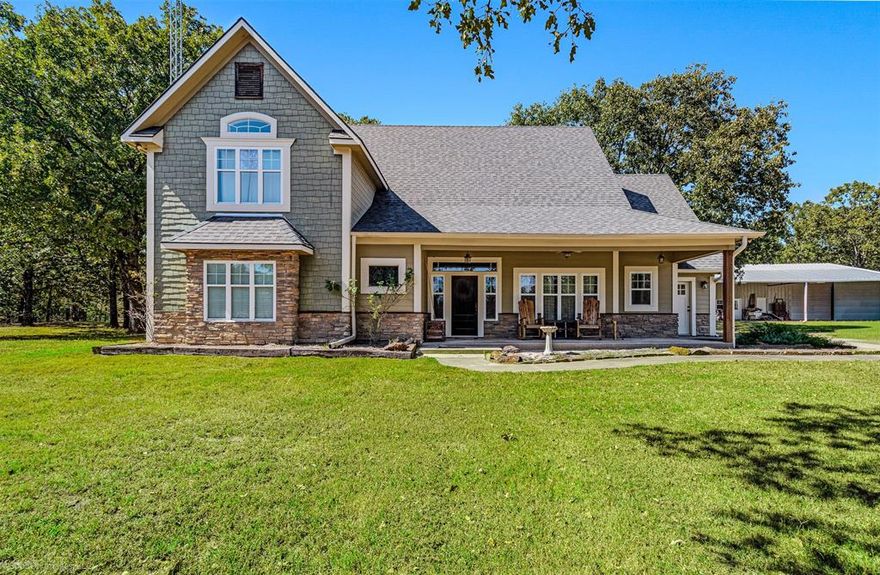 Charming Farmhouse on 10 Acres with Pool, Shop & Guest Quarters Near Lake Fork! Escape to your own private retreat on 10.29 picturesque acres, featuring an in-ground pool, shop with guest quarters, and a pond surrounded by oak trees. Nestled at the end of a quiet dead-end county road, this property offers peace, privacy, and abundant wildlife! A pipe fence and security gate frame the entrance, and the acreage is fully fenced and cross-fenced. Inside this modern farmhouse, rustic charm meets thoughtful updates. Open-concept living area with a vaulted ceiling, shiplap gas-log fireplace, and seamless flow from kitchen to dining and living spaces—perfect for entertaining or family gatherings.
The main level offers two bedrooms and two baths, including a luxurious primary suite with a vaulted, beamed ceiling, private porch access, and a spa-like bath with soaking tub, walk-in shower, and dual vanity. Upstairs, you’ll find two spacious bedrooms, a full bath, and a soundproof media room ideal for movie nights or gaming. The open landing provides a lovely view over the living area below.
Outdoor living shines here with an in-ground pool featuring a waterfall and sprinklers, plus a large patio area for relaxing or entertaining. The 30' x 50' shop with 20' front apron. Shop has two sections—a classic workshop with roll-up door, electricity, and mezzanine storage; and a man cave with its own bath and two upstairs bedrooms - perfect for guests, hobbies, or a home office.
Whether you’re hosting friends, working remotely, or simply enjoying quiet evenings on the back porch, this one-of-a-kind property offers the perfect blend of comfort, functionality, and country serenity. And the best part? You’re just minutes from world-famous Lake Fork—ideal for fishing, boating, and weekend fun.
Agent is owner. 
It is the Buyer’s responsibility to verify all information provided, including all measurements provided by third-party sources and any Amendments or updates to restrictions.