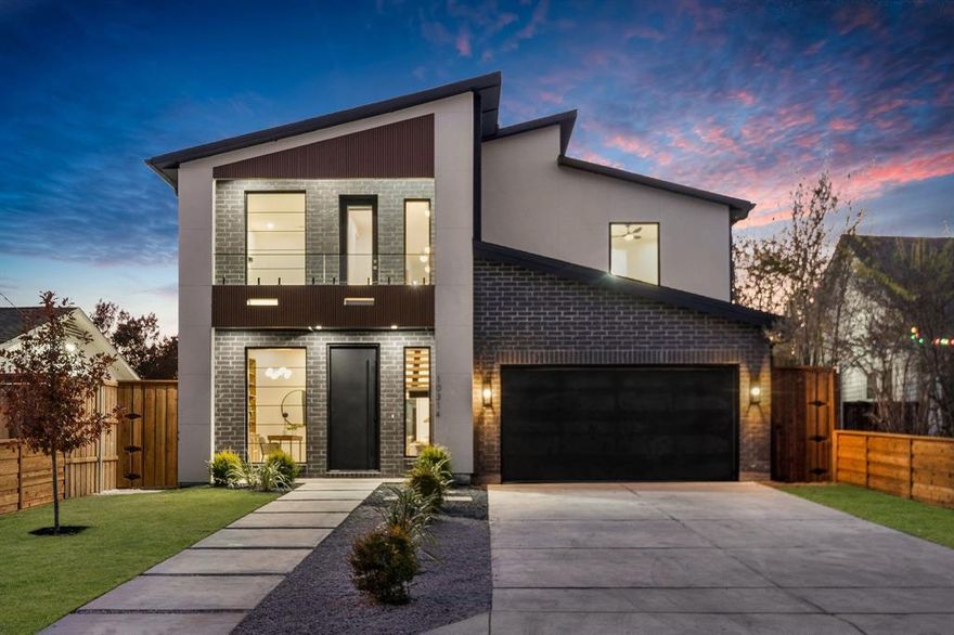 Architecturally striking new construction (2025) blends modern luxury with thoughtful functionality at this stunning Dallas home. This two-story residence features multiple living areas, a dining room, private study, game room, dual laundry rooms, and a two-car garage, all wrapped in high-end finishes and clean contemporary lines. A grand pivot entry door opens to a wide foyer highlighted by engineered wood floors and a dramatic floating staircase. The main-level study features custom stained built-ins and ceiling beams. Designed for entertaining, the chef’s kitchen showcases quartz countertops, marble backsplash, expansive modern cabinetry with brushed gold hardware, an oversized waterfall countertop island with breakfast bar, 8-burner gas cooktop, double Forno ovens, farmhouse sink, and a hidden walk-in pantry with coffee bar and wet bar functionality. The kitchen flows seamlessly into the breakfast nook and soaring living room anchored by an oversized marble-accent fireplace and expansive sliding glass doors. The primary suite is a private retreat with backyard access, a spa-inspired bath featuring soaking tub, dual vanities, oversized glass shower with dual shower heads, and a custom walk-in closet connected to the utility room. Upstairs, a game room with dry bar, flex space, additional laundry room, and three secondary bedrooms each offer en-suite baths and walk-in closets. A front balcony adds architectural interest and outdoor enjoyment. The backyard is designed for effortless entertaining with a covered patio, built-in outdoor kitchen, grill, sink, space for beverage fridge, large grassy yard, and a dedicated outdoor half bath ideal for a future pool. Located in sought-after Lake Highlands, enjoy close proximity to White Rock Lake, trails, parks, dining, shopping, and highly regarded schools, with convenient access to major highways and Downtown Dallas.