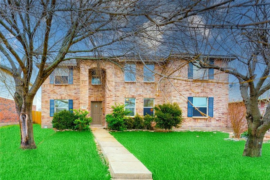 Incredible value in Rockwall ISD! This spacious 5-bedroom, 3-bathroom home offers unbeatable space, comfort, and upgrades. From the moment you walk in, you’re greeted with inviting finishes like wood-look ceramic tile and a bright layout perfect for families of all sizes. The downstairs features a cozy family room with a stone fireplace, a formal living space, and a stunning kitchen with granite countertops and stainless steel appliances. Upstairs, a large game room has been completely converted into a media room—fully wired for sound and display, making it the ultimate setup for movie nights or entertaining. Oversized primary bedroom plus a private 13 x 10 sitting area form the primary bedroom suite, in the primary bathroom: dual vanities, a garden tub, walk-in shower, and a large walk-in closet. All bedrooms are generously sized with closets. The private backyard offers room to relax with mature trees, a newer fence, and a recent HVAC replacement for peace of mind. Zoned to highly rated Rockwall ISD schools.