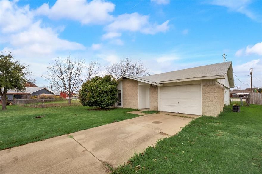 HIDDEN GEM! COME HOME to this beautiful one story, brick, 4 bed, 2 bath home, with extended driveway, fencing, paved patio, covered porch, mature trees, and an ADDITIONAL LOT to expand and create memorable experiences. The interior boasts of a spacious design including an oversized family or living space, generous closet space, kitchen with eat in area, and flooring has the combination of carpet, tile, and linoleum throughout the home.   Stove & the outside shed with electricity will all convey. All bedrooms have generous closet spaces and there are 2 full bath areas in this beauty. Out back there is a 20x16x13 shed with electricity that would make a good space for a office or flex room! This home is within minutes of Mountain Creek Lake, major intersections, parking, dining, entertainment, award winning schools, Downtown Dallas, Arlington, and Fort Worth.This home is a perfect BEGINNER HOME! COMBINED LOT ON OVER AN ACRE INCLUDED . Vacant Lot zoned for commercial and residential use