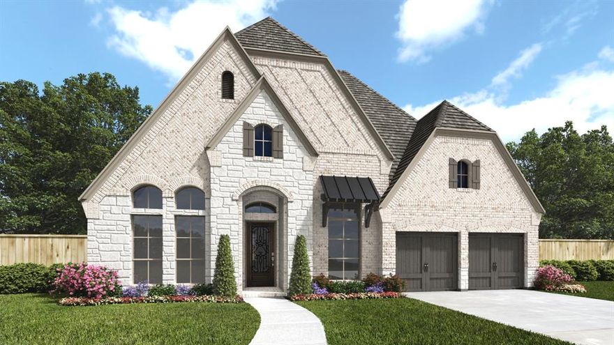 Home office with French doors set at entry. Media room with French doors off extended entry. Formal dining room opens to family room with wall of windows and corner fireplace. Kitchen hosts generous island with built-in seating space. Adjoining morning area features wall of windows. Primary bedroom features wall of windows. Dual vanities, freestanding tub, separate glass-enclosed shower and two walk-in closets in primary bath. Guest suite. High ceilings and abundant closet space add to this four-bedroom home. Extended covered backyard patio. Mud room off three-car garage.