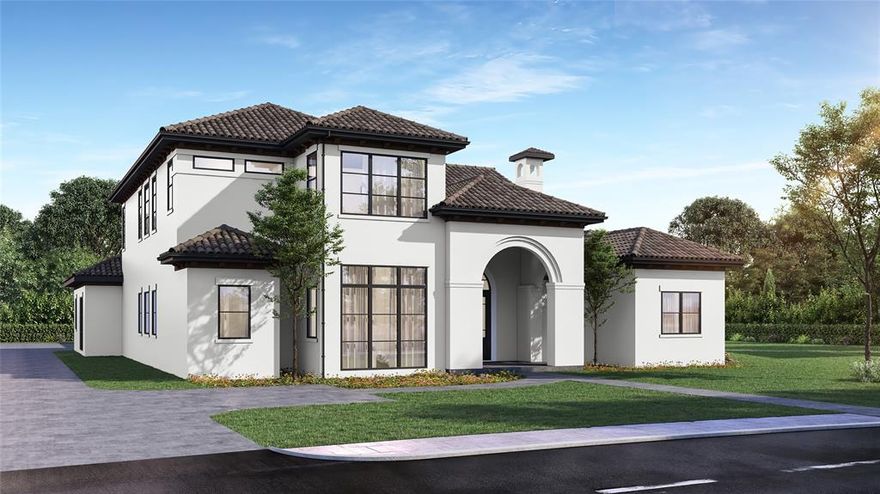 Captivating Mediterranean home built by Cambium Custom Homes. As you enter through the arched iron front door you will be greeted with 17 foot ceilings & abundant natural light. From the foyer you will have a view throughout your open concept living, kitchen, & dining. The floor plan of this home allows for great views of the rest of the home & what could be the space for your pool. The kitchen offers white oak cabinets, built-in Miele coffee maker, top of the line Monogram appliances, & a prep kitchen. In the prep kitchen there is a second fridge, dishwasher, sink, & plenty of storage.. Right off the kitchen you will enter the dining room with a glass incased wine room meant to make a statement. The master bedroom features floor to ceiling windows, separate white oak vanities, garden tub with lit arched niches & spacious closet. The game room is meant for entertaining equipped with a bar, sliding doors, & fully equipped outdoor kitchen. This home will be ready for move in May 2024.