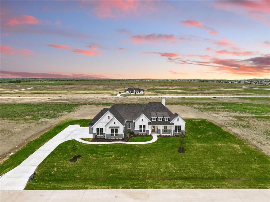 FOR OPEN HOUSES PLEASE SEE AGENT AT MODEL HOME - 122 OZRO RD. This gorgeous Canyon Creek Custom Home is located on an acre lot in Byrum Ranch which is OUTSIDE CITY LIMITS and in Maypearl ISD. This 3000+ sqft home had 4 bedrooms, 3 bathrooms, plus a gameroom and office as well as a 3 car garage! Hand-scraped hardwood floors, as well as accent ceilings with wood around the home, and vaulted ceilings add special character to the home. When walking into the living room, the home is flooded with natural light from the large windows! Office is located in the front of the house with a barn door. Stepping into the kitchen, lots of cabinets for storage and beautiful accent tile and backsplash. Large butler’s pantry is located behind the kitchen. Primary room also has handscraped hardwood floors. Primary bathroom has separate vanities and a large walk in shower with 2 shower heads and a stand along tub in front. Closet is attached to the laundry room for convenience. The second bathroom has 2 sinks and frameless shower glass for a more sleek look. HOA will be mandatory once it is filed with the city. Future plans for phase 2 is a residents only use of the lake for fishing or relaxing as well as walking trails. This home is Country living with the convenience of city amenities close by!