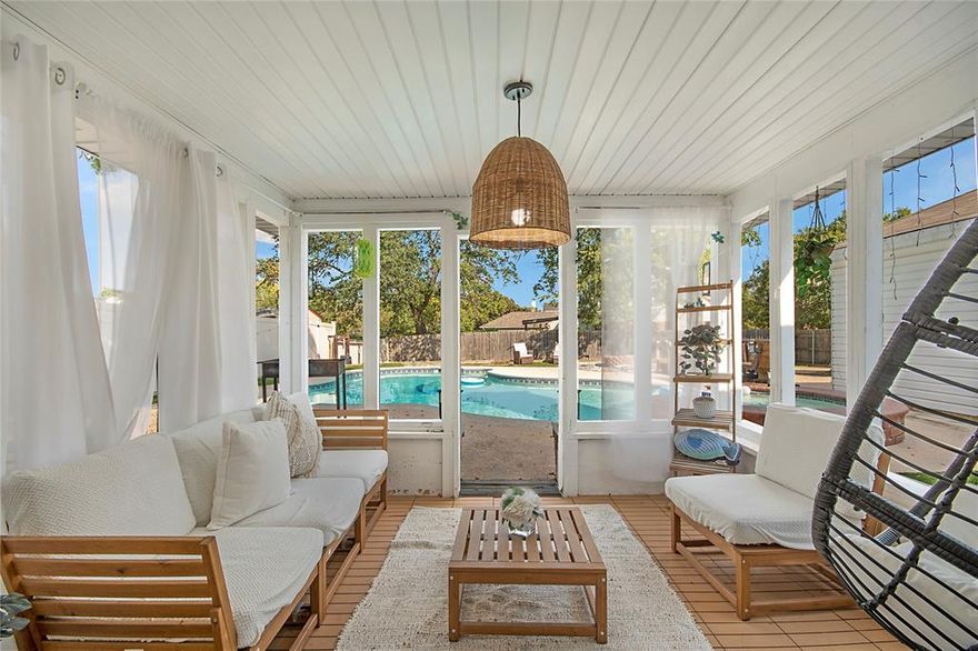 Welcome to this beautifully renovated home in Cedar Hill, perfectly situated on a spacious corner lot just minutes from Joe Pool Lake and a quick drive to downtown Dallas. With over $100K in upgrades throughout, this home blends modern elegance with everyday comfort. From the moment you arrive, the sleek landscaping and impressive curb appeal set the tone. Inside, abundant natural light and backyard views immediately catch your eye. The main living area boasts soaring ceilings, a striking black fireplace, and expansive windows that create a bright, inviting atmosphere. The chef’s kitchen is a true centerpiece, featuring a waterfall island, abundant custom cabinetry, farmhouse sink, stainless steel appliances, and a cozy breakfast nook with designer accent lighting. A formal dining room and stylish half bath complete the ideal space for gatherings. The private primary suite is a retreat, offering custom tile floors, a spa-like en-suite bath with black and gold finishes, double vanities, a luxurious walk-in shower, soaking tub, and a massive walk-in closet with built-ins. Upstairs, a versatile loft area, two additional bedrooms, and a full bath provide space for family or guests. Step outside to your backyard oasis—perfect for entertaining or relaxing. Enjoy a sparkling pool with spa, shaded cabana lounge, fire pit, low-maintenance artificial turf, and a large gated driveway. A detached shed with electricity and AC offers endless possibilities—home gym, workshop, or studio. Plus, the property line extends to the sidewalk, allowing you to expand the fence and create an even larger backyard for future additions. This home combines luxury, functionality, and unbeatable outdoor living. Don’t miss your chance to own this rare Cedar Hill gem!