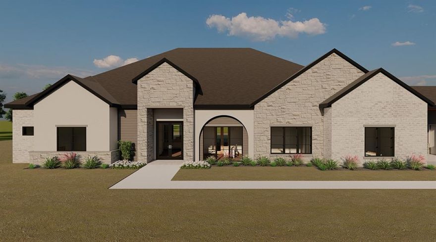 Scheduled for completion in Summer 2026, this one story transitional estate by JBM Custom Homes is designed to be experienced, not just seen. From the moment you step inside, graceful full radius arches draw you forward into a breathtaking living space where 30 foot vaulted ceilings soar overhead & a gas fireplace creates a warm, inviting focal point. Natural light fills the home, highlighting the thoughtful craftsmanship & effortless flow from room to room. At the center of the home, the kitchen becomes a place to gather. Quartz countertops, two expansive 10 foot islands with dual sinks, & a panel ready built in Z Line refrigerator make both everyday living & entertaining feel seamless. Just beyond, a walk in butler’s pantry with an additional refrigerator, sink, & ice maker keeps everything perfectly organized & out of sight. The primary suite is a true retreat, offering its own vaulted ceiling, a quiet sitting area, & a spa inspired bath with a freestanding soaking tub & oversized walk in shower. The impressive 330 square foot closet, complete with dual islands, feels more like a private boutique than a closet. Four additional bedrooms each feature ensuite baths & walk in closets, while a study with built in cabinetry & a media room with wet bar provide spaces to work, unwind, & entertain. Outdoor living is just as intentional, with a covered patio featuring a gas fireplace, TV wiring, & a built in outdoor kitchen designed for evenings under the stars. Built with 2x6 framing, spray foam insulation, natural gas throughout, EV charging, advanced AV wiring, whole home surge protection, Aerobic sewer, & premium Delta plumbing fixtures, this home blends luxury, comfort, & modern efficiency. A two car garage, separate one car garage, & porte-cochère, this exceptional home is ready to be your future.