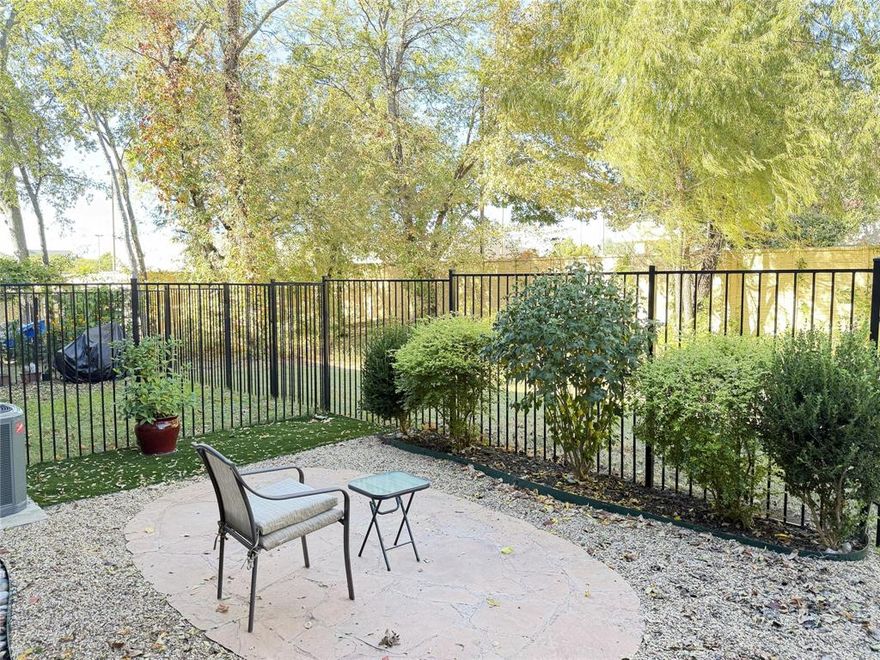 Great location Townhome close to McDermott and 75 Hwy in Allen. BEAUTIFUL no-grass backyard with flagstone patio with turf area! - with views of the greenspace that is HOA maintained. Entry way with 18ft soaring ceilings! Open concept floor plan is perfect for entertaining. Easy-care luxury vinyl plank flooring almost everywhere of the home including the stairs, except the bedrooms. Large living room with expansive windows overview the lush outdoor greenspace. Kitchen with granite counters, soft-close drawers, gas range, large pantry and dining area. Master primary suite with window seat & the views of the greenspace. Spa-like ensuite primary bathroom with dual vanities, oversized walk-in shower, and big walk-in closet. Loft space with beautiful ceiling light makes for a great second living area. Split floor plan offers additional privacy from primary suite. Half bathroom downstairs is perfect for guests. Attached 2-car garage with storage closet, and additional hanging racks - so much storage!  HOA includes front yard maintenance & blanket insurance - additional benefits to the easy-care lifestyle of townhome living! This community is adjacent to the Cottonwood Creek South Walking Trail - one of the many over 83 miles of trails in Allen TX!