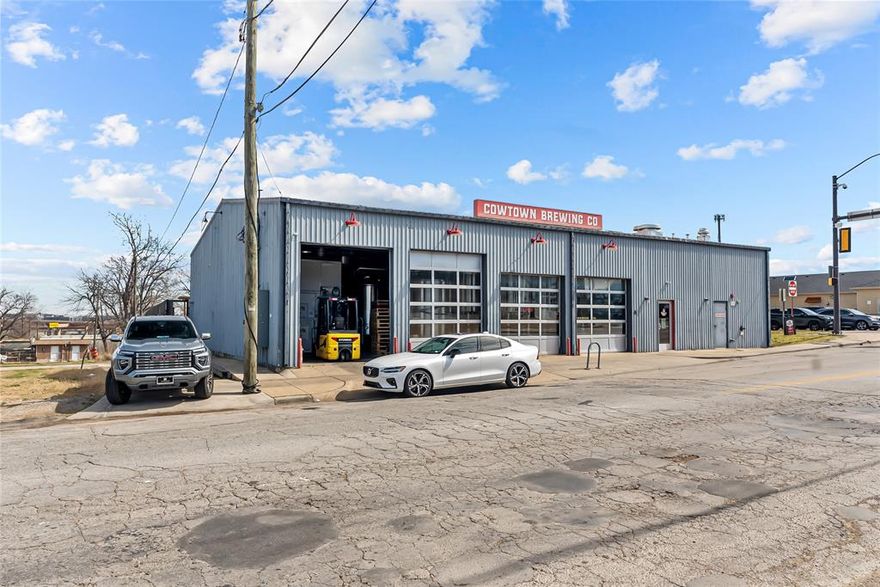 Great Investment Opportunity !!! Prime location in Fort Worth available for sale on high visibility corner lot .  Currently leased and being operated  as a brewery.   Large metal building with 7 roll up doors  , restrooms,  and lots of other great features .    The possibilities are endless with this property that is located in the heart of Fort Worth.   Call today for more details and to schedule an appointment to see this great property.