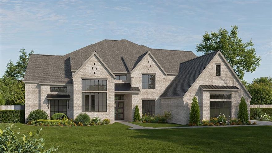 Featured on a 1 acre homesite. This floorplan begins at the front porch and an extended entry, opening to a home office with French doors and formal dining room. Continuing into the kitchen, the home features a prep kitchen, butler's pantry, and morning area. The two-story family room offers a fireplace and sliding glass doors providing access to the two-story backyard patio. A game room with French doors at the rear of the home. The floor plan places the primary suite on the first floor with a private primary bath with a freestanding tub, a glass enclosed shower, and two walk-in closets. Upstairs, the home plan features a theatre room, three secondary bedrooms, and three secondary full bathrooms, creating flexible living and entertainment space. This home plan includes a utility room, mud room, and a three-car garage.