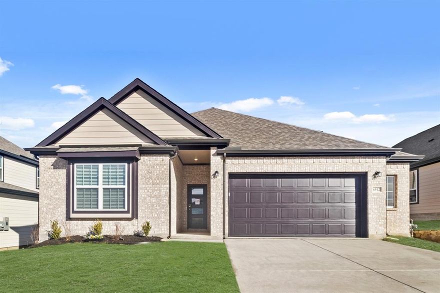 Welcome home to Rocky Creek Crossing, Legend’s newest community in Fort Worth, TX. The Lakewood is a spacious, 1.5-story new construction home designed to offer comfort, flexibility, and room to gather. With 5 bedrooms (4 down, 1 up), 4 bathrooms, a game room, formal dining room, and a 2.5-car garage, the layout provides space for both everyday living and special occasions. Vinyl plank flooring runs through the common areas, creating a cohesive and low-maintenance living space. At the heart of the home, the kitchen features a large island that opens to the family and dining rooms—making it easy to stay connected during meals and get-togethers. White 42-inch cabinetry, granite countertops, and stainless-steel appliances offer a clean, timeless look built for everyday use. The secluded Owner’s Suite provides a peaceful retreat with granite countertops, a separate tub and shower, spacious walk-in closet, and a tray ceiling that adds subtle character without overwhelming the space. Outside, a covered patio offering a comfortable place to relax or unwind. Located in the Rocky Creek Crossing community, this affordable new home blends thoughtful design, modern finishes, and low-maintenance living—an inviting place to settle in and feel at home.