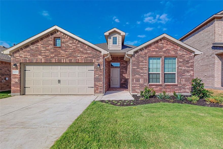 LOCATION! LOCATION!! LOCATION!!! A stunning BRAND NEW MOVE IN READY home is available in North West ISD in NorthStar, vibrant neighborhood. All major highways (SH287, US 35W) are minutes away. In close proximity to excellent North West ISD schools, shopping, restaurants, beautiful parks, and playgrounds, in a great neighborhood for families. Alliance Town Center and Presidio Towne Crossing are close by. This single-story, four-bedroom, two-bath home is bursting with character. The dining room located at the kitchen of the home is the perfect space for family meals. The Upgraded kitchen comes with quartz countertops, energy-efficient stainless steel appliances, open to the family room, creating the ideal entertainment area. The master suite is the perfect place to retreat to, with an ensuite bathroom with a large enclosed shower and a walk-in closet. It has covered patio overlooking a huge backyard & green belt.  This home has all Wi-Fi-enabled smart home features! Don't miss it!