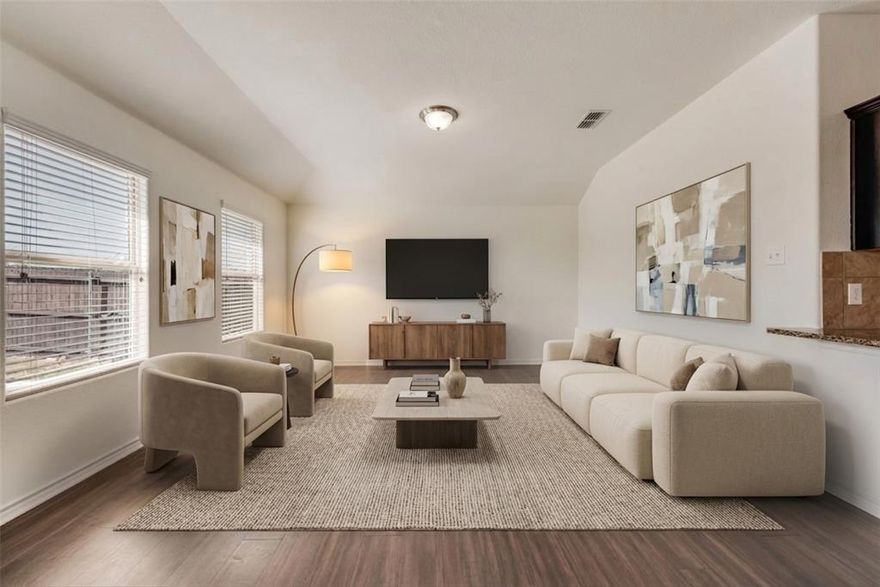 This turnkey property has been freshly updated and is ready for move-in! Be the first to experience BRAND NEW CARPETS and FRESH PAINT throughout! Light and bright, just a smidge over 1800sf, 4 bedrooms, 2 full bathrooms and an office or flex space! The open floor plan in this home gives you the feeling of an even larger space, and the mix of tile, LVP and beautiful new carpet gives your space an elevated flooring upgrade. Your new kitchen is the perfect space to entertain with a peninsula island, granite countertops, gas range, brand new microwave, a plethora of cabinet storage and a walk-in pantry for all your extras. The primary suite greets you with an abundance of space - don't forget, brand new carpet underfoot - natural light and an en-suite primary bath. Your primary bath has room for two with dual sinks, new fixtures and a large walk-in closet. A dedicated utility room means you don't have to pass through dirty laundry every time you head to the garage, and did we mention the garage? Freshly painted 2-car garage is ready for your vehicles, home gym or your toy storage. Your fully fenced backyard with a large patio is perfect for those warm summer nights, string up the bistro lights and pull out the BBQ! Plenty of space for furry four-legged friends, neighborhood hangouts or just a Solo cup for a solo detox after a long day. Located in Eagle Mountain-Saginaw ISD, the Terrace landing community also offers a community pool for it's residents, the perfect way to beat the summer heat with neighborhood friends! At this price, you can't afford not to miss this one - schedule your showing today!