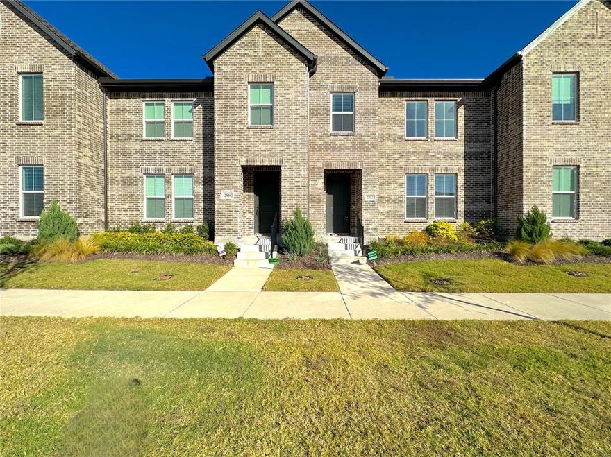 Love where you live in Painted Tree! Built in 2023, this luxury 2-bed, 2.5-bath, 1,925 sq ft home is in highly rated McKinney ISD and just minutes from Costco, Cinemark, great dining, and convenient access to US-380 and US-75. Located in The Village District, this cozy home offers a bright, low-maintenance lifestyle with designer finishes throughout: a chef’s kitchen with gas cooktop, stainless appliances, pot-and-pan drawers, and more; a soaring 20' ceiling with volume windows that flood the living room with natural light; and an upstairs game room ideal for a second living area or home office. The owner’s suite features an oversized shower, linen storage, and a large walk-in closet. EV-ready garage with a Tesla charger. Community amenities include scenic walking trails, a private lake, a pool, and multiple play areas. Don’t wait, Refrigerator, washer, and dryer included.