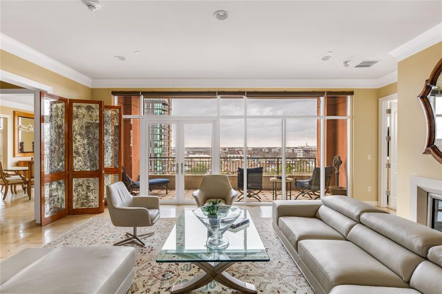 Welcome to the prestigious Plaza at Turtle Creek, next to the award winning Rosewood Mansion Hotel. This rare corner unit was originally 2 units that were combined and custom designed. Walk in to limestone floors thru all the living areas, abundance of natural light, custom kitchen with exotic blue counters, 2 fireplaces, 3 balconies, and motorized shades. Multiple living options could be 2 primary suites with study and 3rd bedroom, or 3 bedrooms with media. The unit comes with 3 reserved parking spaces. Amenities include fitness centers, resort-style pool, event conservatory, meeting rooms, 24-hour concierge, valet. Hotel and dining membership discount included at Rosewood Mansion Hotel.