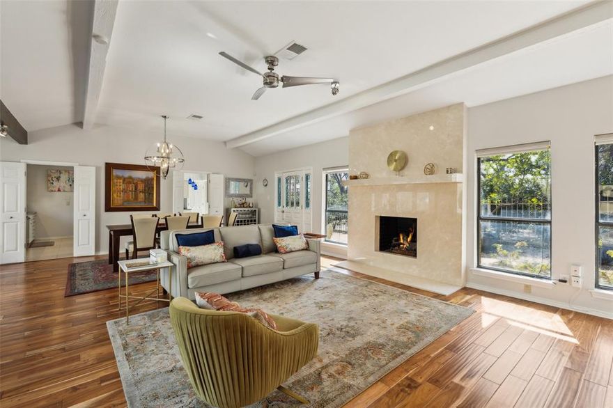 Nestled in coveted Middlebrook Place adjacent to Stevens Park Golf Course, this beautifully updated home offers the perfect blend of sophistication & convenience. With expansive outdoor spaces & designer finishes, this home lives like a single-family home while providing the ease of a gated lock & leave. Step inside to vaulted ceilings, wood floors & refinished stone fireplace creating a warm & inviting ambiance & enjoy natural light through updated windows with automated window coverings for effortless comfort. The spacious kitchen is a chef’s delight offering stainless appliances, ample storage & picturesque views. Retreat to one of the two serene 1st-level bedrooms, each featuring luxurious ensuite baths with heated floors. An upstairs 3rd bedroom with recently updated bath doubles as a flexible living space ideal for a media room, study or separate guest suite. Outdoor living is truly exceptional with two covered porches, a large courtyard shaded by mature trees. Recent updates includes 9 inches of R12 blown-in insulation & fence project.  Residents of Middlebrook Place enjoy exclusive access to a huge private park perfect for pets & games!  Minutes from Bishop Arts, Downtown Dallas & scenic trails, this is the perfect place to call home.