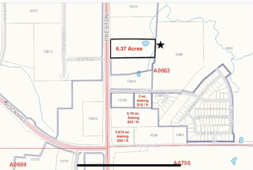 UnZoned 6.37 Acre Site With 347 feet of Prime Preston Road Frontage! Major North-South Artery, aka Frisco's North Platinum Corridor. Present Use: Agriculture & Home is for Rent. Being SOLD as Land Development Site. Property is Located on E. Side of Preston about 1 mile N. of RockHill Pkwy(Frisco's Last Major Intersection) & about 1 mile S. of SH 380. To the E. are Residential Developments & Schools. To the W. is Frisco's Industrial-Business Park with New Dallas Cowboys Apparel Distribution Ctr. + Other Light Manufacturing-Distribution Bldgs. Great Proximity to Current Developments Such As University of N.Texas Frisco Campus, New PGA Golf Headquarters, 2 public golf courses, a Convention Ctr.+ Omni Resort Hotel.
