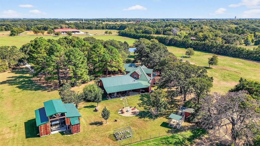 Tucked away on over 28 acres of sandy loam soil, this private and peaceful property is just minutes from downtown Whitesboro on a paved county road.  Located in the heart of horse country, the estate offers the best in country living and has been designed for comfort, entertainment, and equestrian life. The property layout could easily accommodate a full training facility while maintaining the privacy of the residence. Everything has been carefully chosen to reflect an authentic ranch style decor. The main home features expansive front and back porches - perfect for quiet mornings or entertaining guests. Inside you'll find soaring vaulted ceilings, tile flooring, 3 fireplaces and an open layout. The living area boasts a stone fireplace, built-in cabinetry, surround sound wiring, and large windows with a view of the back pasture. The custom wet bar services the living space and the back porch. The dining room includes its own fireplace and leads to the loft and the gourmet kitchen - complete with a large eat-at island, granite countertops, Wolf gas range, stainless steel appliances, and a walk-in pantry. The primary suite features its own fireplace and an ensuite bath with a clawfoot tub, stand-alone shower and two oversized walk-in closets. Upstairs, the loft offers an office, a sleeping area, and a full bath with a shower. The studio guest house includes a screened-in porch for added privacy. Outdoor amenities include: 3 entertaining areas  including the “party barn”. 2 firepits. Covered RV parking with a dining area and a full “outhouse” bath with crystal chandelier. Barn with 4 interior and 4 exterior stalls, wash rack with hot & cold water, vet stock and an attached workshop with electricity. 40x40 hay barn. Dog kennels, multiple cattle pens with a squeeze chute. Perimeter fenced and cross-fenced into 4 pastures with automatic waterers. Furnishings, equipment, etc. may be negotiable if buyer is interested. Too many features to list—schedule your tour today!