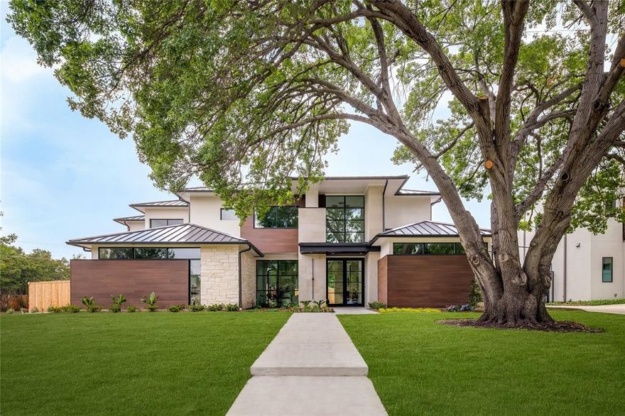 The latest new construction project by NB Group in the heart of Preston Hollow. This transitional modern home features a gorgeous stucco and stone exterior with standing seam metal roof and a flexible floor plan to meet the needs of today's buyer. Featuring an open floor plan with tall ceilings measuring 11-24 feet and numerous windows that flood the house in natural light. Ideal layout features both the owner's suite and a guest bedroom on the first floor, along with open kitchen, breakfast nook and living room, main level media room, home office and formal dining room. The second floor has 3 additional guest suites, each complete with private en-suite baths and walk-in closets, and a spacious game room. Designer finishes and incredible engineering come together for this spectacular offering. Ideally situated with easy access to Dallas' best private schools, main travel arteries + all the shopping and dining that Preston Hollow has to offer. Agents: See Private Remarks for add'l info.
