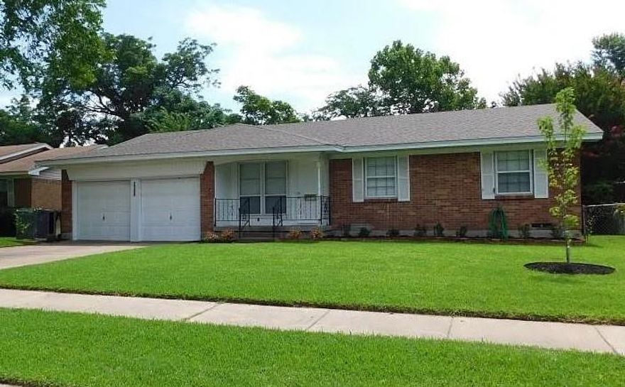 Lovely brick 3 bedroom, 2 bath, 2 car garage ranch home in quiet neighborhood.  Additional features are a spacious kitchen, ceiling fans in every room, covered patio, sprinkler system, large fenced backyard, fresh paint and original hardwood floors.  November 2025 - New roof, refrigerator, dishwasher and added insulation.  Walking distance to elementary and middle school.