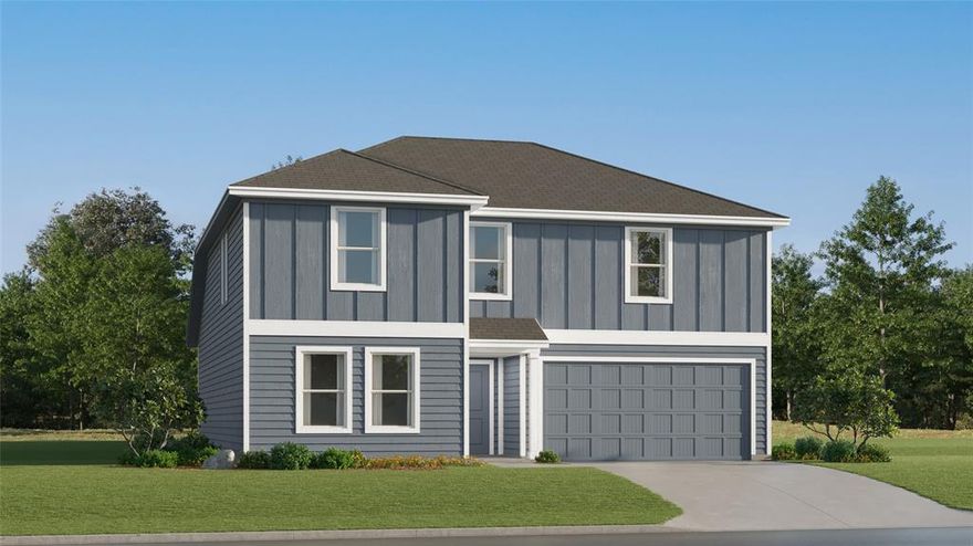 This new two-story home features a convenient owner’s suite on the first floor, complete with a full bathroom and walk-in closet. Another bedroom is located near the foyer, leading to an open-concept floorplan that blends the kitchen, living and dining areas. On the second floor are three additional bedrooms and a versatile loft.