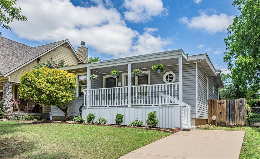 This gorgeous home exudes charm, character, curb appeal, and the perfect blend of modern convenience. Lovingly cared for, well-maintained, and beautifully updated bathrooms, floors, fixtures, lighting, and freshly painted inside and out. As you step inside, you'll be greeted by a warm and inviting atmosphere. Original hardwood floors, fresh paint, and large windows that bring in an abundance of natural light. The home offers 3 bedrooms, 2 full baths, a living room, and a dining room. The front has a charming covered porch, and the large backyard is privately fenced-in, has a large deck, and large storage that can be updated into a nice outdoor living space. The lot is landscaped with low-maintenance plants and some mature trees. This home is located in the peaceful, highly desirable Arlington Heights neighborhood. Close to the main hwy, local shopping centers, great schools, the museum district, Dickies Arena, 7th Street, downtown & many more amenities.