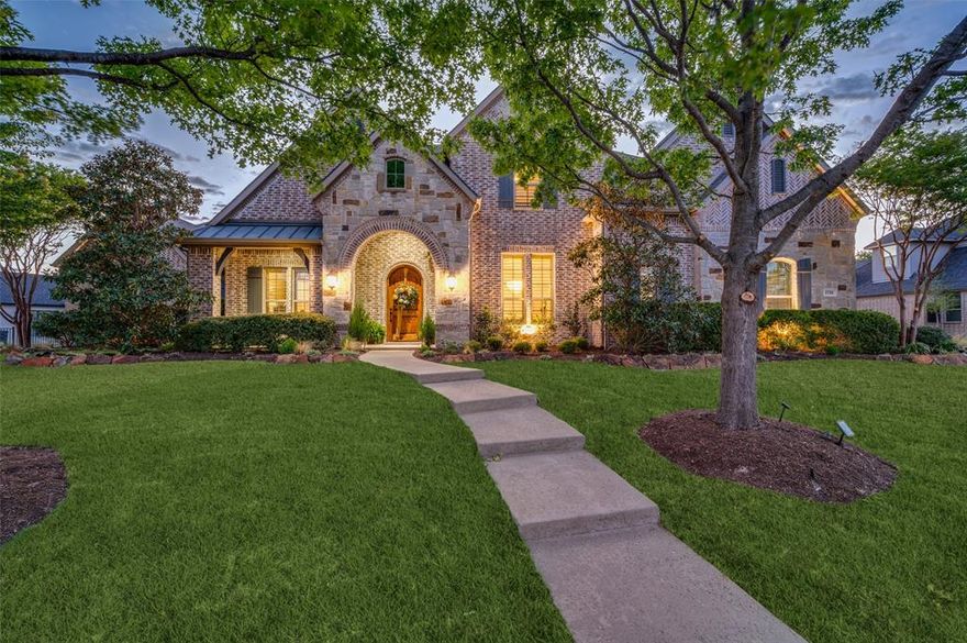 Welcome to this stunning 5-bedroom, 5-bathroom, 5,263 sq ft POOL home nestled on a premier .49-acre lot overlooking a beautifully landscaped fishing pond and walking trail. Located in the prestigious gated phase of Gentle Creek Estates. From the moment you step inside, the open floorplan and dramatic wall of windows draws your eye straight to your private backyard oasis with a Riverbend Sandler pool, spa, and firepit perfectly designed for unforgettable gatherings. The dream gourmet kitchen is the heart of this home, featuring an 11-foot island, SS appliances, NEW kitchen aid gas cooktop, NEW quartz countertops, an enormous walk-in pantry, planning desk, and abundant storage. The primary suite is a true retreat, complete with a jetted tub, custom closet with built-in shelving and drawers, and the ultimate convenience of an adjoining laundry room. Guests will feel right at home with a first-floor ensuite bedroom, while movie nights are taken to the next level in the dedicated FIRST FLOOR media room with 7.1 surround sound, screen and projector. A separate mudroom with doors and built-in shelving keeps everyday life organized, and a second laundry room upstairs adds effortless functionality. Additional highlights include a gas generator with automatic transfer, security cameras, multiple rooms and patio with ceiling speakers, 4.5 inch plantation shutters throughout, a bonus storage room, and an epoxy 3-car garage floor with extra driveway parking. Energy Star Certified for efficiency.  Fresh NEW paint, NEW roof & gutters, NEW hot water heaters, NEW carpet, NEW work station sink, NEW  lighting throughout, NEW faucets, complete this immaculate package. No detail has been overlooked, this home truly has it all! Prosper ISD & Walnut Grove HS