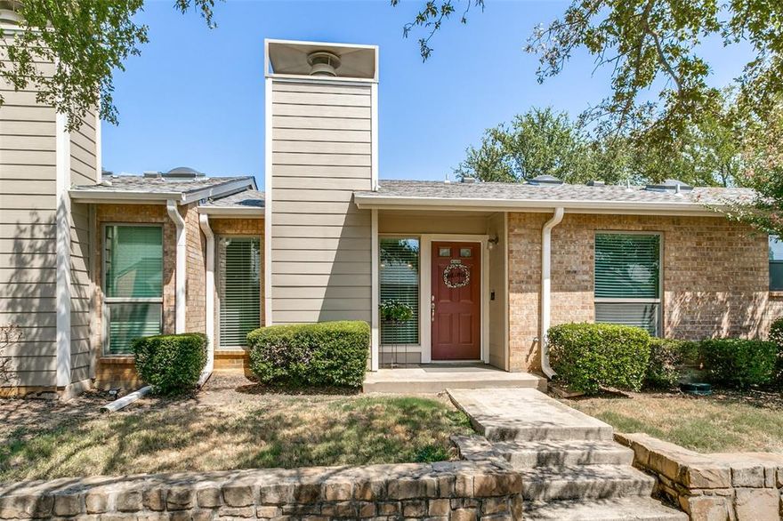 Charming condo just off the park in the heart of Colleyville!  Tastefully updated, 2 bed 1 bath, Jack and Jill style, one story open concept with vaulted ceiling, cozy fireplace and beautiful wood look tile floors.  Kitchen boasts beautiful granite countertops, stainless appliances and a great breakfast bar. Wonderful eat-in dining area with full view glass doors to patio provides a bright start to your day. Primary bedroom with full view French doors to patio, an ensuite bathroom with a gorgeous walk-in shower, granite countertop and large closet. Relax outdoors on the wonderful deck of your private patio secured by an awesome 8 foot privacy fence.  Walk thru your rear gate and enjoy the many amenities of the Colleyville City Park including a jogging trail, tennis and pickleball courts, kids park, wonderfully manicured baseball fields and several beautiful ponds, all just steps from your back door.