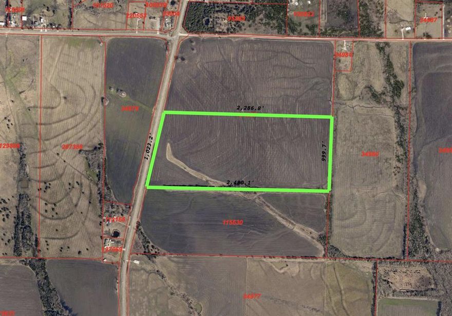 54+ - acres flat farm land in Hunt County that will be surveyed out from a larger parcel. The property has tree line boundaries on east and south side, on west side it has more than 1000 feet road frontage on HWY 34. Only 8 miles to Greenville downtown. Currently in Ag exemption and farmed by a local farmer. Great potential as long term investment. (The part for sale does NOT has frontage of CR 4518).