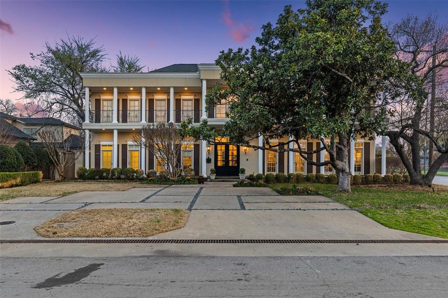 Expansive, two-story foyer with curved staircase draws you inside. Formals and study are at the front of the house. Family den opens to kitchen and is complete with modern fireplace and picture windows looking out over backyard. Wine closet, state-of-the-art appliances, granite countertops, oversized pantry, and large island make this a dream kitchen. Primary bedroom suite is on first floor, complete with 2 closets, fireplace, and lovely sitting room overlooking backyard. Upstairs, you’ll find a media room, wet bar, and 4 bedrooms and 3 baths. But what truly sets this home apart is its ADA-compliant guest house above four-car garage. Complete with living room, kitchenette, 2 bedrooms, and elevator, this guest house is perfect for multigenerational living, home office or whatever flexible space the buyer may need. Twinkle lights shine down over the backyard, making 4206 Middleton Road a magical place to swim, play basketball, grill out, and enjoy your nearly half-acre oasis.
