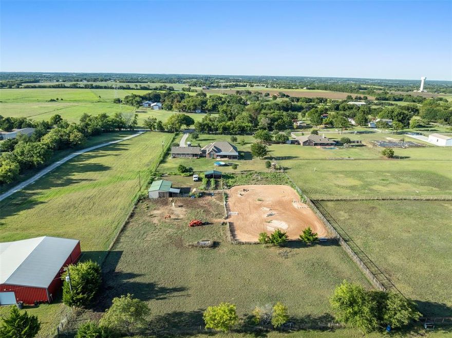 A rare find and an equestrian's dream, 1422 CR 377 in Van Alstyne offers a truly horse-friendly property complete with a barn and riding arena. Two homes on this hard to find property make it a perfect setup for multi-generational living, or rental potential. With just over three acres, the gated property is fenced and cross fenced, surrounded by similar homes and ranches. Thoughtfully designed for both work and rest, the single story main home is an ideal backdrop for your country story to unfold. Ranch views and an open floor plan, the living area's soaring ceilings are anchored by an inviting fireplace. The thoughtful, open layout offers the flexibility to host large gatherings or enjoy a comfortable, cozy evening with the family. The kitchen is the home's social hub, where a well-appointed space and ample counter seating bring everyone together. An expansive flex space is perfect for creating a comfy media room, casual lounge, or retaining the ideal layout for a pool table and game room. The primary bedroom and ensuite are THE place to end a hard day's work. Dual vanities, stand alone tub and incredible shower, wish list worthy! The main home offers 4 BED, 3 BA, with plenty of flexibility. The charming Guest House completed in 2022 offers separate parking, full kitchen, living, BR, BA and laundry room. The 100' x 150' riding arena is ready for training and leisure riding. Ample storage, the barn currently adds shelter for the horses in the back pasture. The loafing shed is currently used with two runs. Embrace country living with convenience. Just minutes from downtown Van Alstyne's vibrant shops, restaurants and Social District - Events, this one of a kind property offers a highly sought after ranch lifestyle within the top rated Van Alstyne ISD. Situated just off SH 5, enjoy the best of both worlds - peaceful, rural living with easy access to amenities and a highly desirable community.