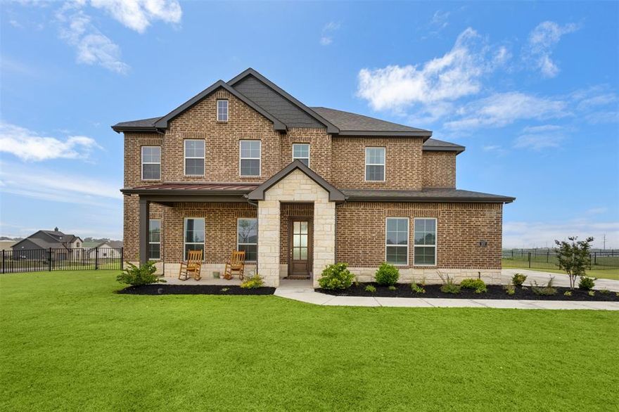 Discover this stunning 4-bedroom, 3.5-bathroom home featuring a 2-car garage and exceptional curb appeal, with a welcoming covered front porch and a beautiful brick-and-stone exterior.Step inside to private study with French doors that leads to an airy, open-concept living space highlighted by soaring two-story ceilings, large windows that provide abundant natural light, and a cozy stone fireplace. The heart of the home is a luxury kitchen boasting gleaming granite countertops, crisp white cabinetry, a gorgeous granite island with bar seating, and stainless steel appliances. Adjoining the kitchen is a bright dining area with peaceful views of the outdoors.The primary suite serves as a tranquil retreat, complete with an elegant tray ceiling and an en-suite bathroom that features dual vanities, a glass-enclosed shower, a relaxing soaking tub, and a spacious walk-in closet. Upstairs, a versatile gameroom loft overlooks the main living area, offering the perfect space for entertainment, study, or play.Outside, enjoy a massive, fully fenced backyard with a covered patio, providing plenty of space for outdoor activities, relaxation, and entertaining. Enjoy full access to the community pool, parks, soccer fields and pickle ball courts and other amenities. Just 15 miles to Alliance and 30 to DFW. Schedule your private showing today.