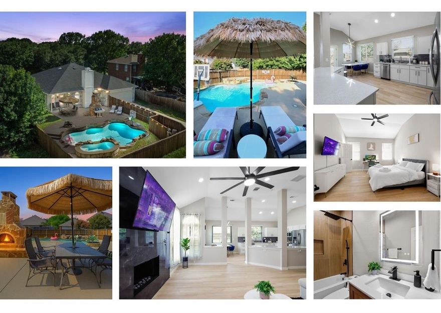 *FULLY FURNISHED, PREMIER LOCATION, FULLY UPDATED & MOVE-IN READY* Welcome to 1531 Home Park Dr! Tucked away in a quiet street in Allen TX, this fully renovated home with a pool & spa redefines LUXURY with meticulous attention to every detail. This gem features 4 bedrooms, 2 full baths, a 2-car garage and an oasis-style backyard with a stunning pool & spa! Inside, the fully remodeled contemporary design showcases HIGH-END finishes, a thoughtfully designed layout and lots of natural light throughout. The living area impresses with high ceilings, a stunning tiled fireplace, and offers a seamless flow between the kitchen, dining, and living areas. The chef's kitchen stuns with SS appliances, quartz countertops, and a breakfast nook overlooking the pool area. The master suite offers a new bath featuring a walk-in shower, a dual vanity, and a walk-in closet. 3 additional bedrooms share an elegantly updated full bath. Luxury Vinyl flooring runs throughout the house. Outside, enjoy the lovely backyard, complete with a sparkling pool, heated spa, outdoor fireplace, a firepit, and a sitting area – perfect for relaxing or entertaining year-round! Perfectly situated, this incredible home is just minutes away from HWY 75, SRT, and PGBT, providing you with unbeatable convenience and access to all your favorite destinations. Short walk to Celebration Park, Olson elementary, and Curtis middle school. No HOA! Don't miss your chance to lease this captivating retreat – schedule your showing today.